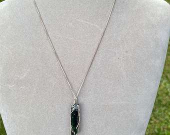 Green Epidote crystal necklace on a Sterling Silver chain