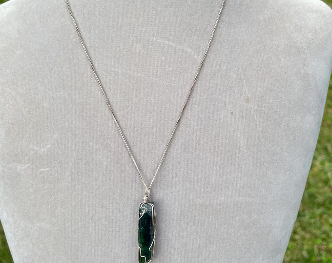 Green Epidote crystal necklace on a Sterling Silver chain