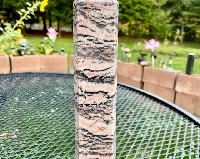 4.14 lbs Pink Zebrastone Obelisk Pillar Tower Point Wand Column Generator