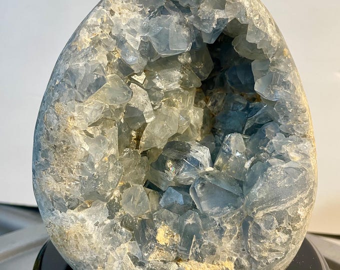 8.35 lb Celestite Crystal Geode Egg Cluster with wooden stand