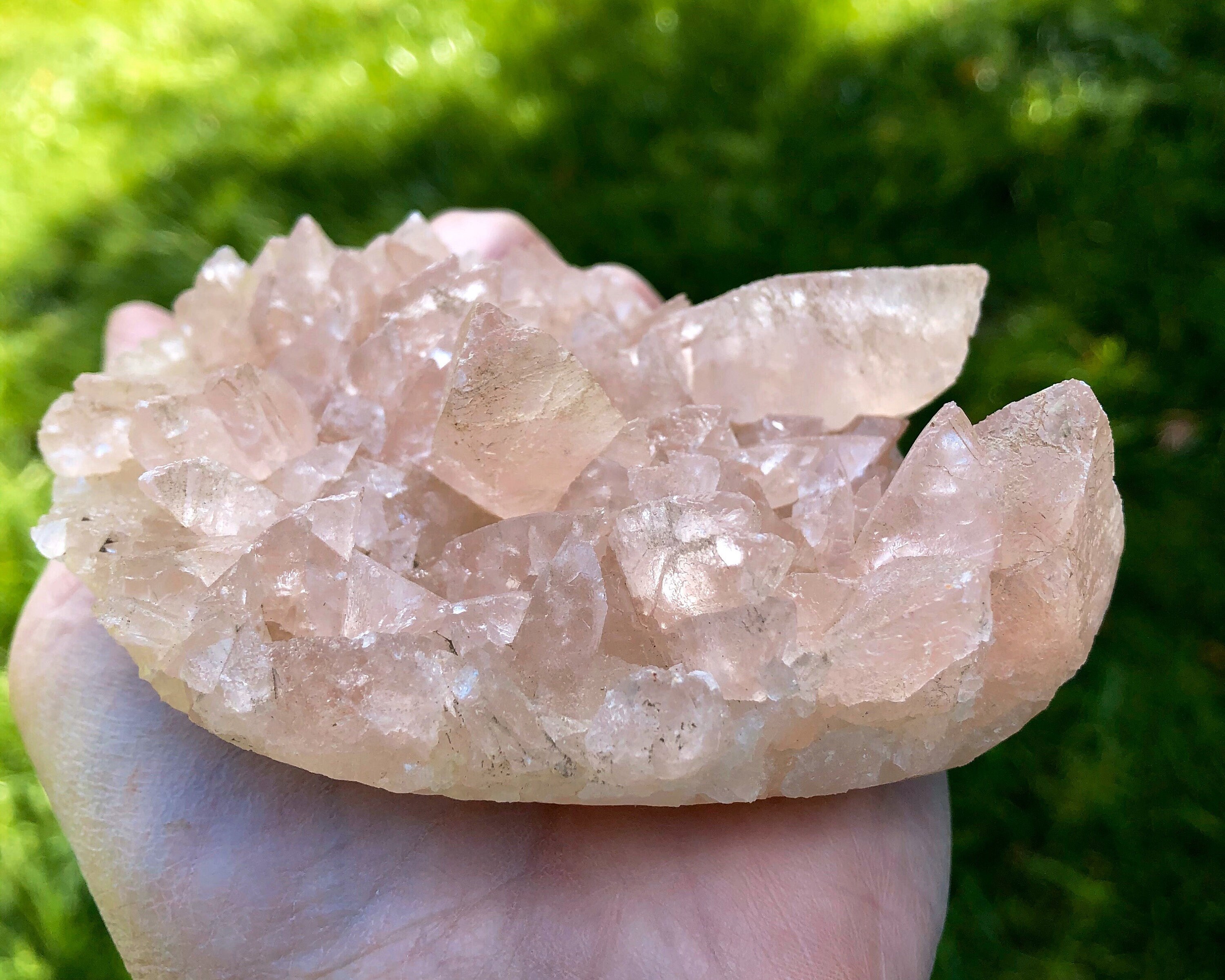 Pale Pink Dogtooth Calcite Fluorescent Crystal Cluster Specimen
