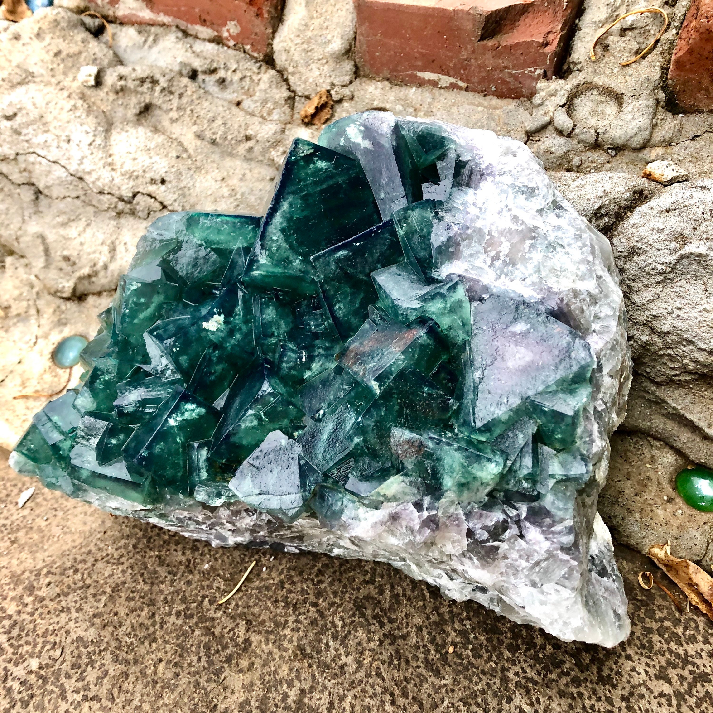 3500g Large Green Cubic Fluorite Crystal Cluster Mineral Display Specimen