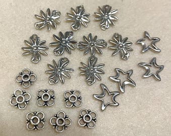 Sterling Silver Connectors Flowers and Sea Stars 20 pcs.
