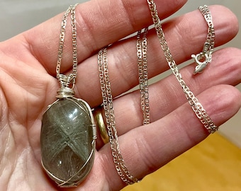 Golden Rutilated Quartz and Sterling Silver Necklace
