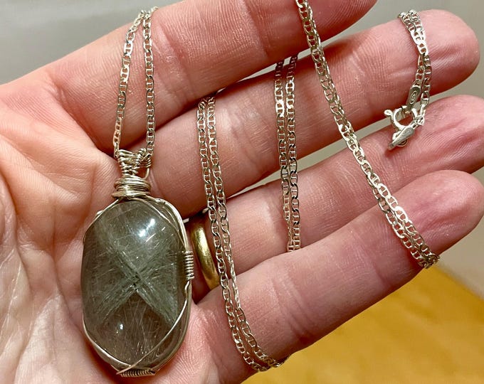 Golden Rutilated Quartz and Sterling Silver Necklace