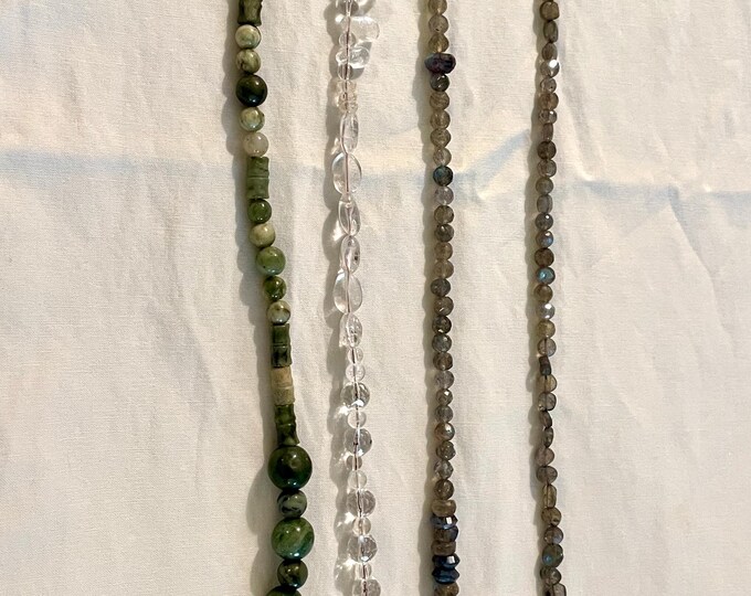 4 gemstone bead strands Jade Quartz Labradorite
