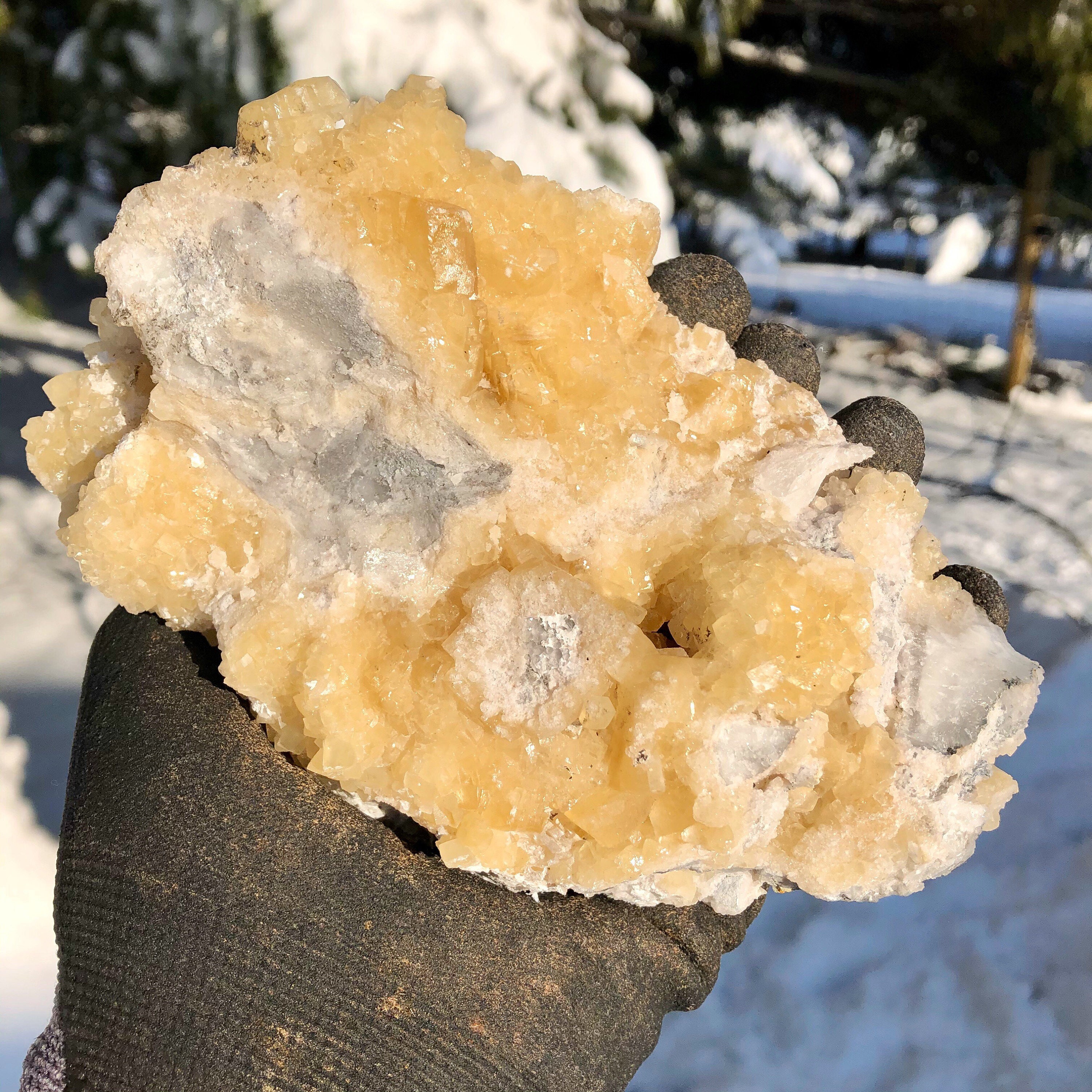 ON HOLD for DaNae 536g Yellow Cubic Fluorite On White Quartz And