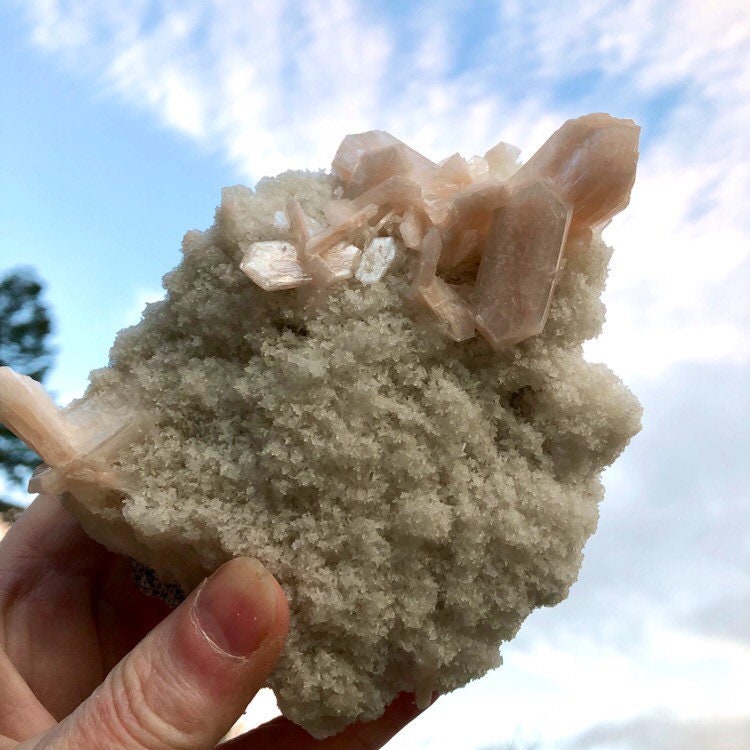 Peach Stilbite and Stalactic Chalcedony on matrix large crystal cluster ...
