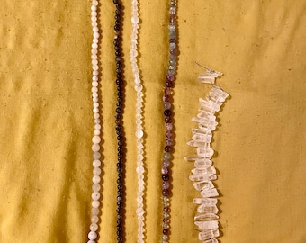 Gemstone Bead Lot (5) Strands Calcite Pietersite Selenite Fluorite Quartz