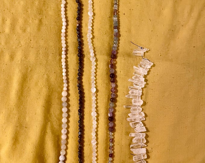 Gemstone Bead Lot (5) Strands Calcite Pietersite Selenite Fluorite Quartz