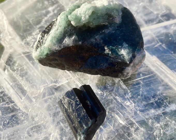 2 Blue Indicolite Tourmaline Crystal Mineral Display Specimens