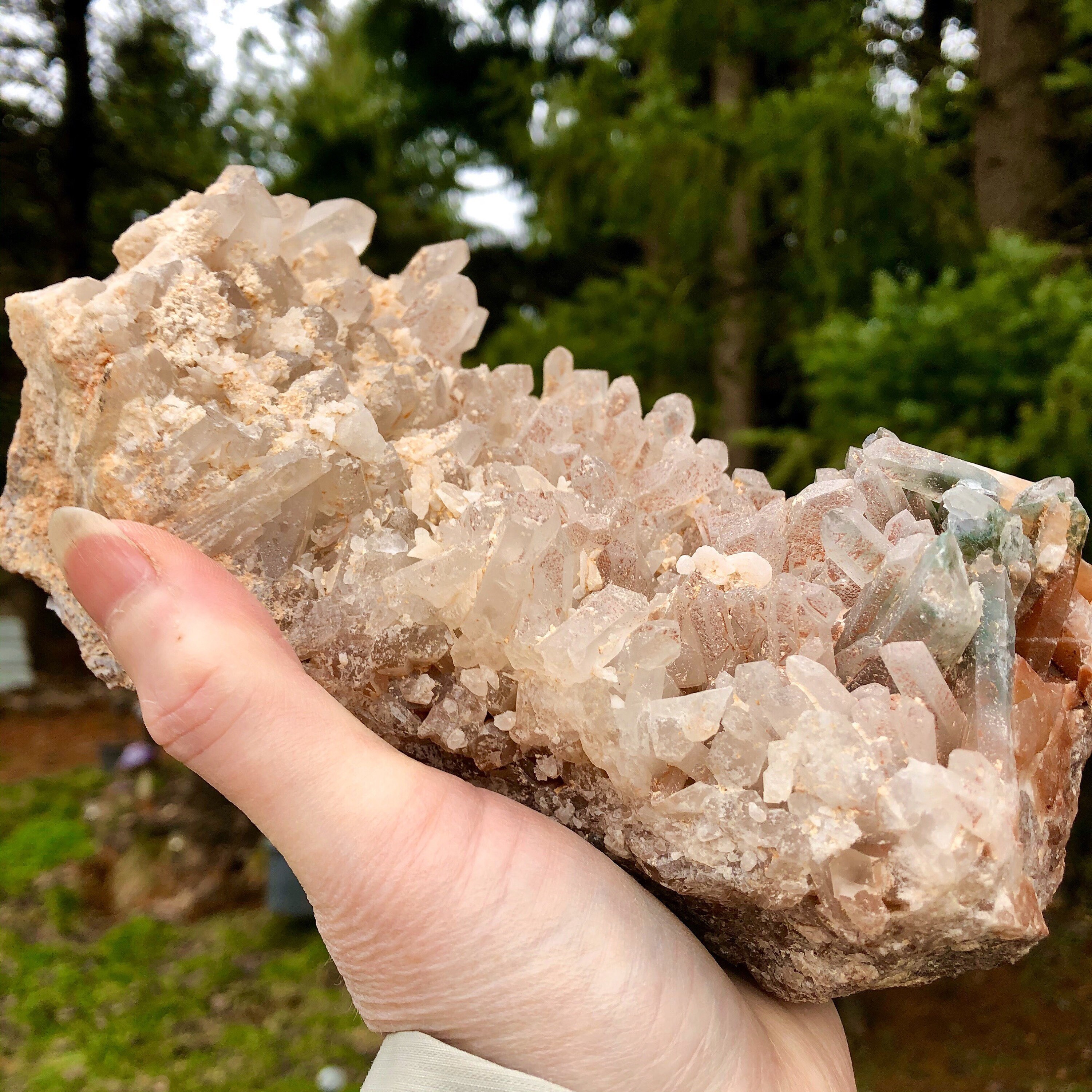 4.81 lbs Large Quartz Crystal Cluster With Green Chloride Inclusions
