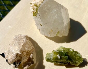 Green Tourmaline Specimens with Morganite Set of 3