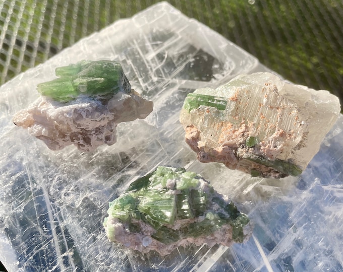 Green Tourmaline Crystal Clusters Set of 3