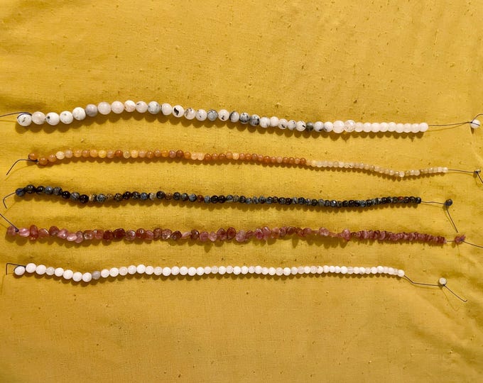 5 strands of gemstone beads Calcite Pietersite Pink Tourmaline