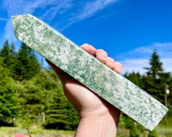 Moss Agate Obelisk Pillar Tower Point Wand Column Generator 2.13 lbs