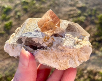 Golden Topaz on Quartz 424 grams