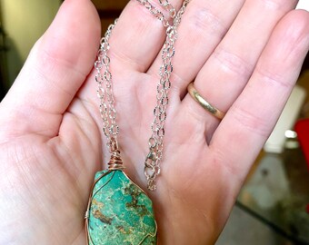 22 inch Chrysocolla Necklace with Sterling Silver and Copper
