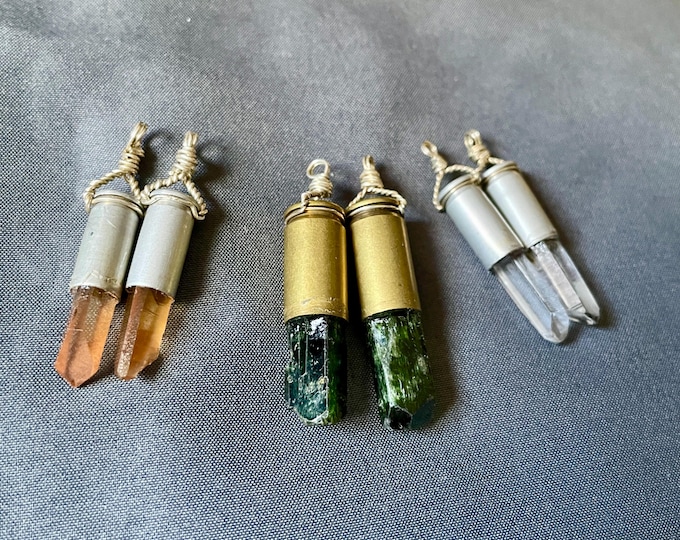 Crystal Bullets with Epidote  Quartz and Sterling Silver wire bails 3 pairs