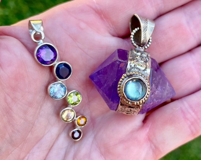 2 Sterling Silver pendants Chakra Stones and Amethyst