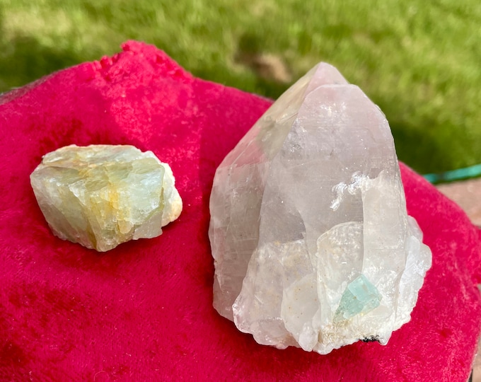 Aquamarine and Quartz Specimens Set of 2