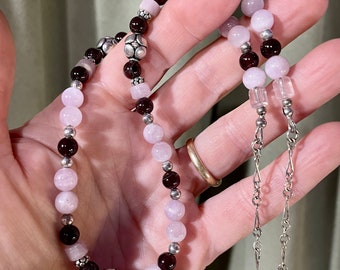 20 inch Sterling Silver, Kunzite and Red Garnet Necklace