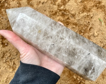 3.08 lbs Smoky Rutilated Quartz Crystal Obelisk Pillar Tower Point Wand Column Generator