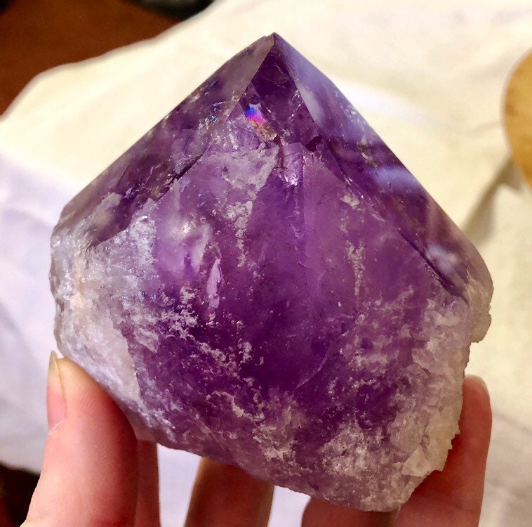 Large Amethyst Crystal Point with rainbows
