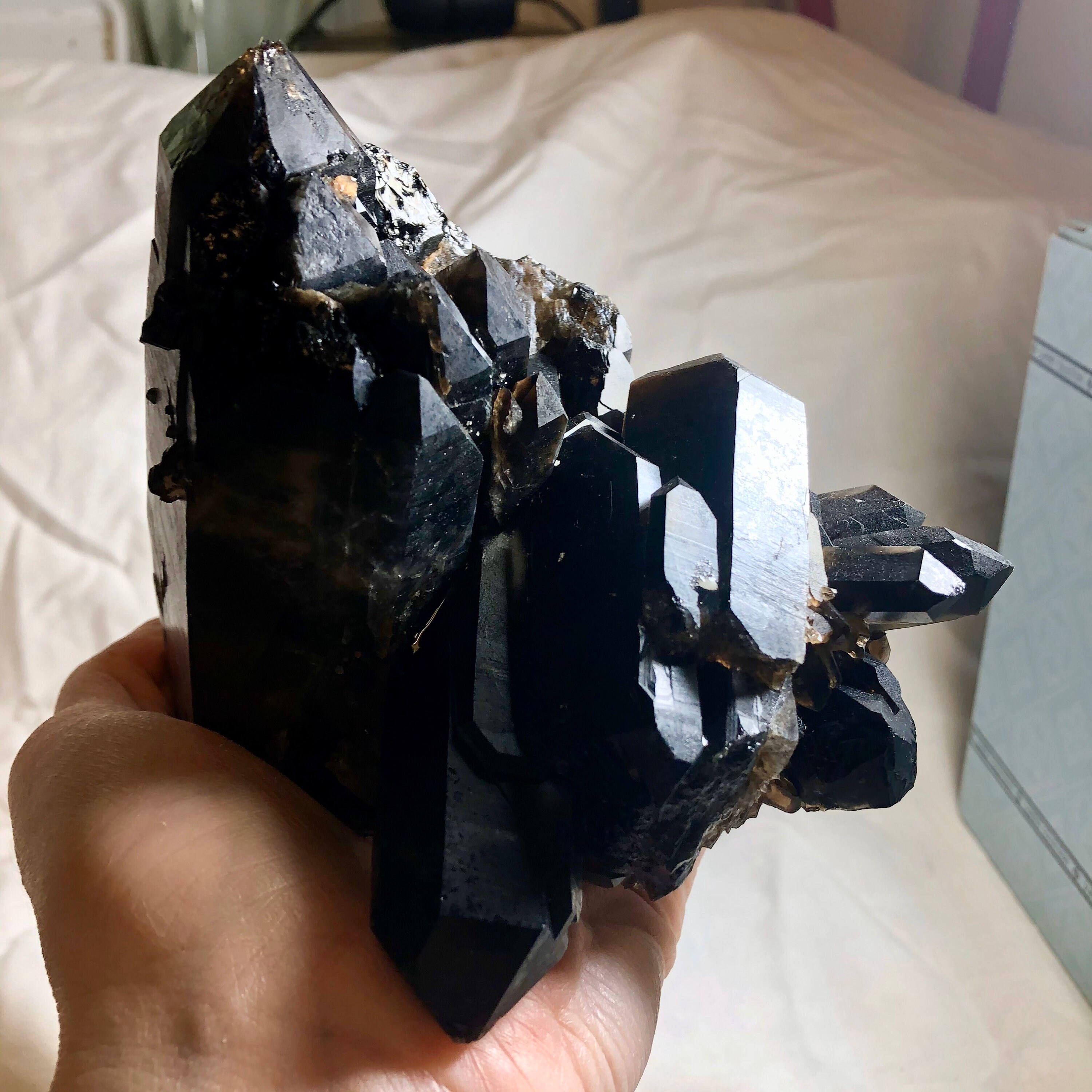 2.76 lbs Big Black Smoky Quartz Crystal Cluster Specimen