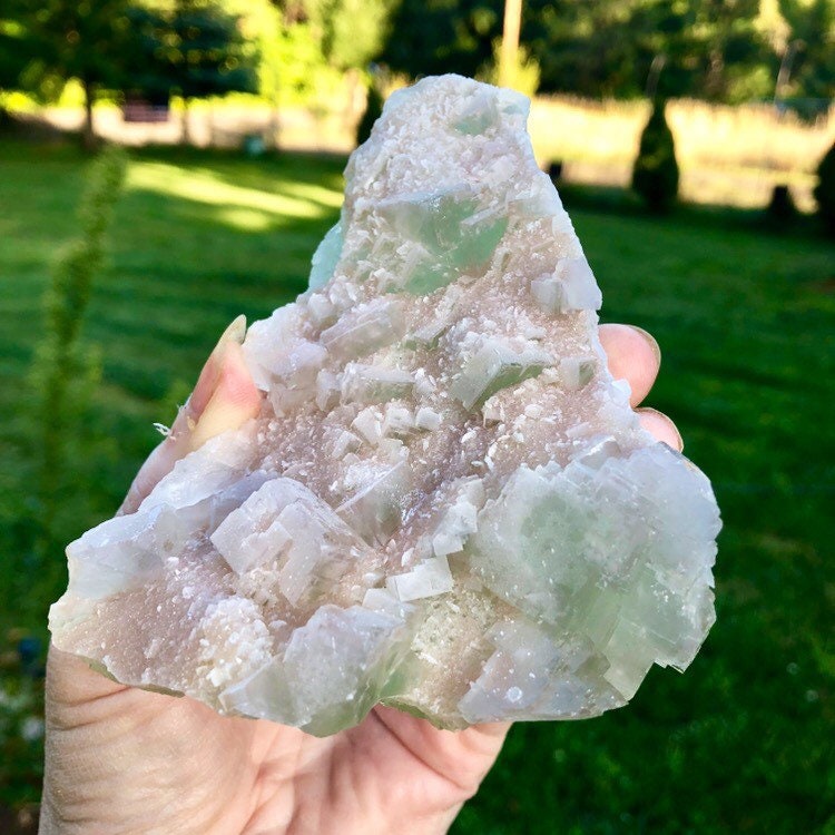 334g Pink and Green Fluorite Crystal Cluster Mineral Specimen