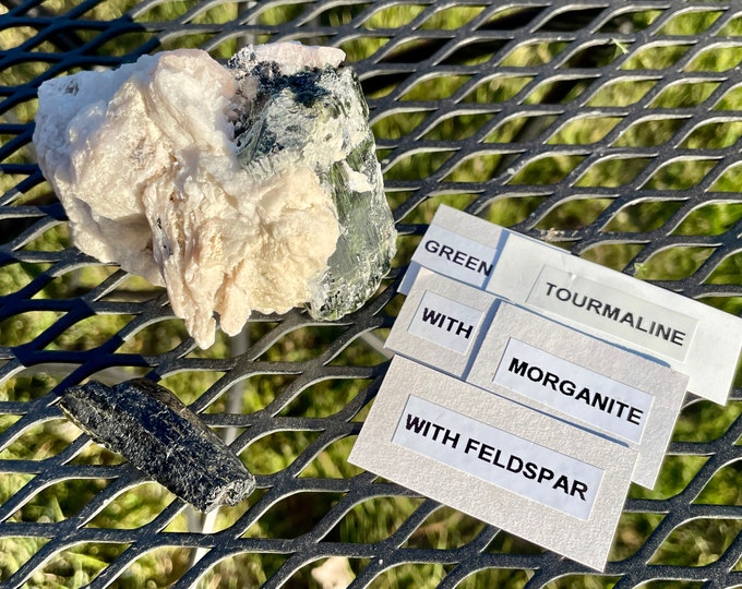 Green Tourmaline with Morganite in Feldspar 306 grams