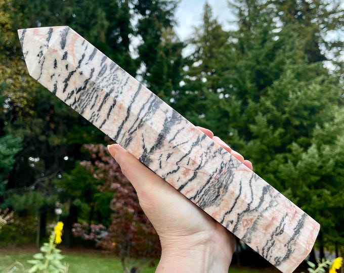 4.16 lbs Pink Zebrastone Obelisk Pillar Tower Point Wand Column Generator