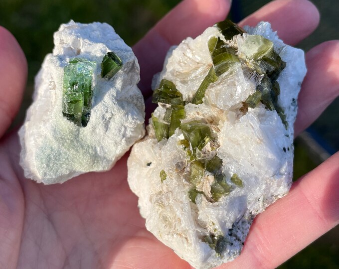 Green Tourmaline Crystal Clusters Set of 2