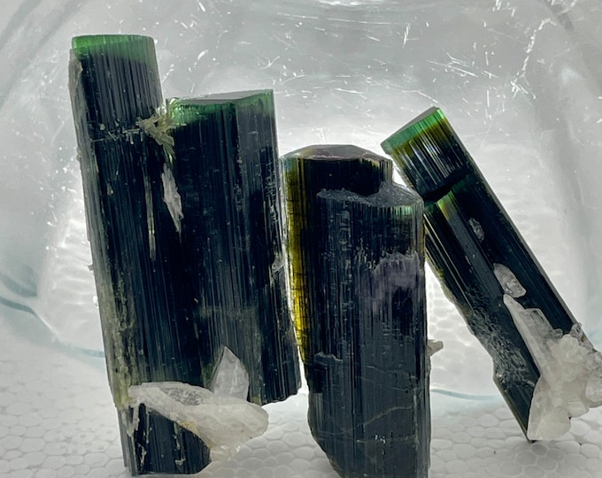 Terminated Green Cap Tourmaline with Albite Crystals Set of 3