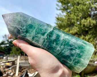 3.14 lbs Rainbow Fluorite Obelisk Pillar Tower Point Wand Column Generator