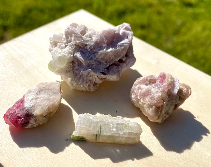 BiColor Tourmaline Crystal Clusters Set of 4