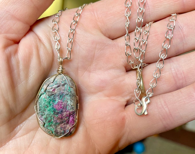 18 inch Ruby Fuschite and Sterling Silver Necklace