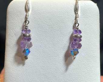 Amethyst Swarovski Crystals and Sterling Silver Earrings