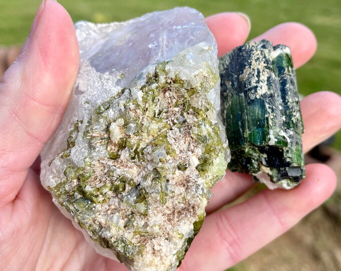Green Tourmaline Specimens Set of 2