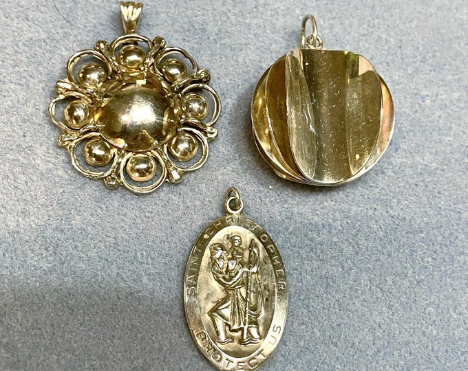3 large Sterling Silver Pendants Saint Christopher and more