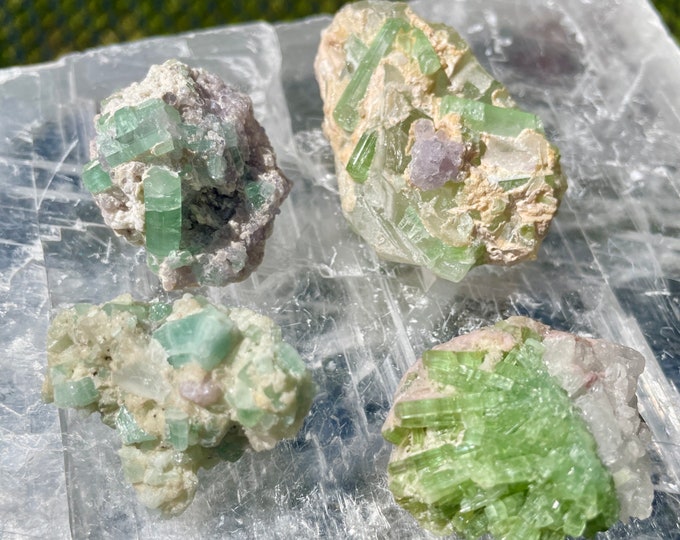Elbaite Tourmaline with Lepidolite Crystal Clusters Set of 4