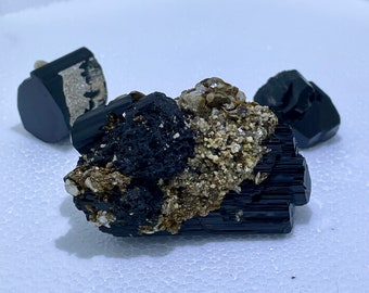 Terminated Black Tourmaline Crystal Mineral Display Specimens Set of 3