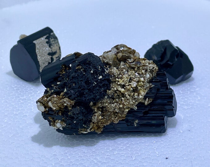 Terminated Black Tourmaline Crystal Mineral Display Specimens Set of 3