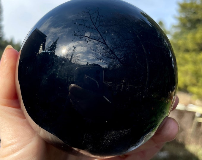 95mm Black Obsidian Sphere Orb Ball Mineral Display Specimen
