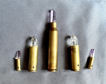 Set of 5 drilled Amethyst and Quartz Crystal Bullets