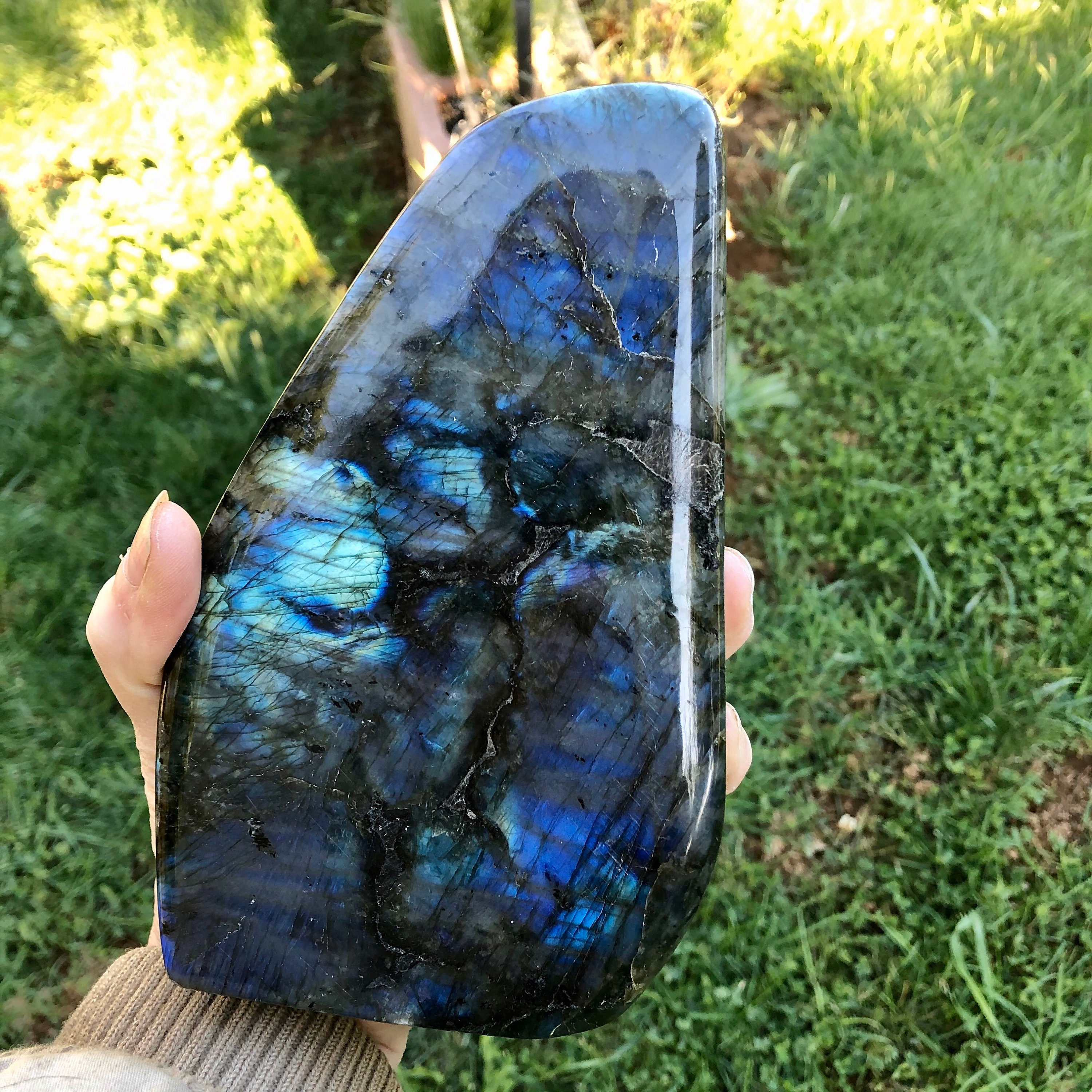 Blue flash Spectralite Labradorite standing freeform specimen