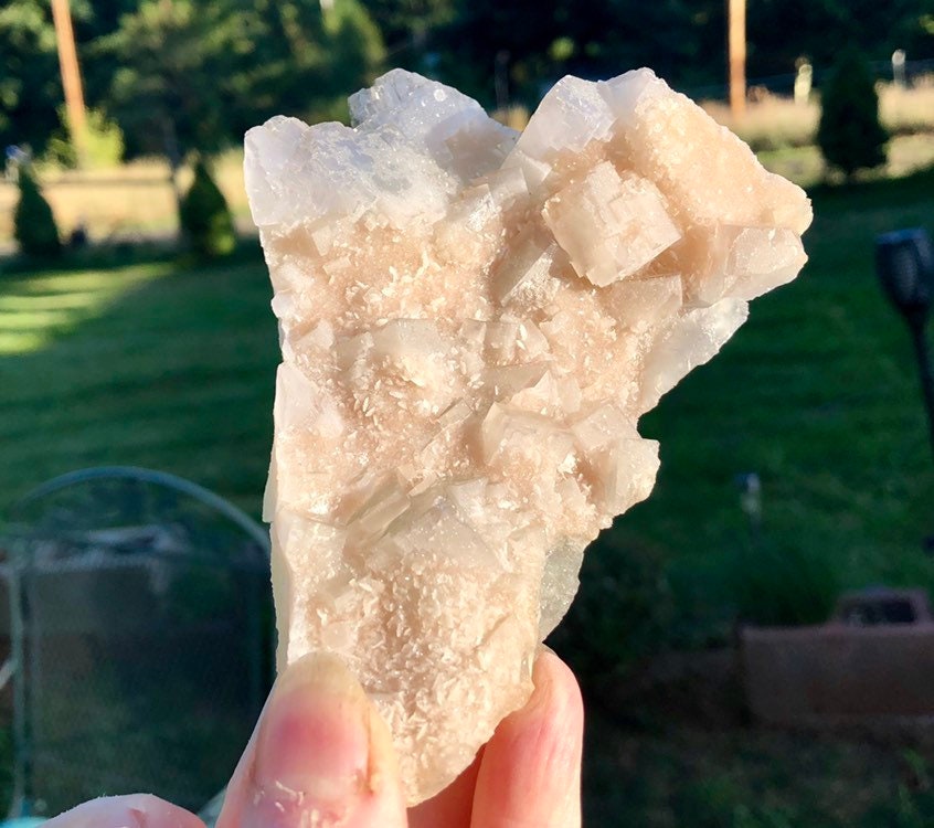 334g Pink and Green Fluorite Crystal Cluster Mineral Specimen