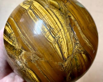 130mm Golden Tiger Eye Sphere Orb Ball Mineral Display Specimen with stand