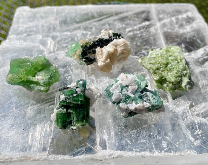 Elbaite Tourmaline Crystal Cluster Mineral Display Specimens Set of 5
