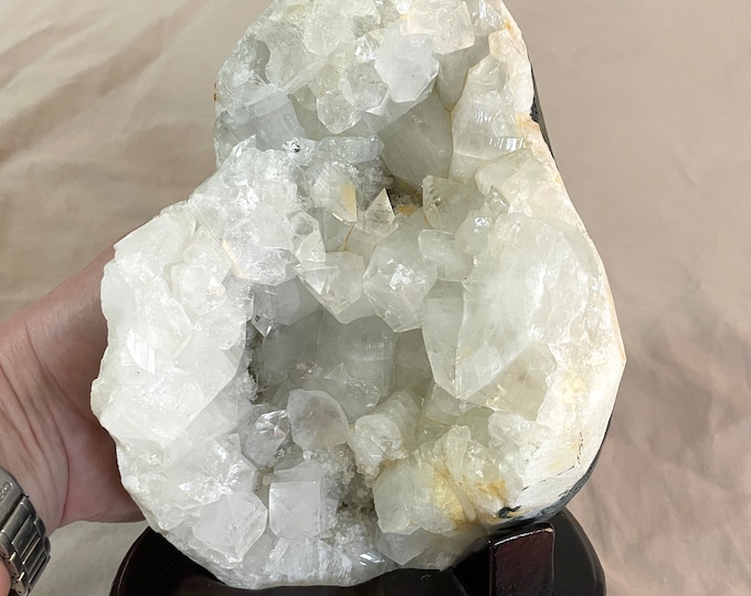 Apophyllite Crystal Cluster on Wood Stand 4.45 lbs
